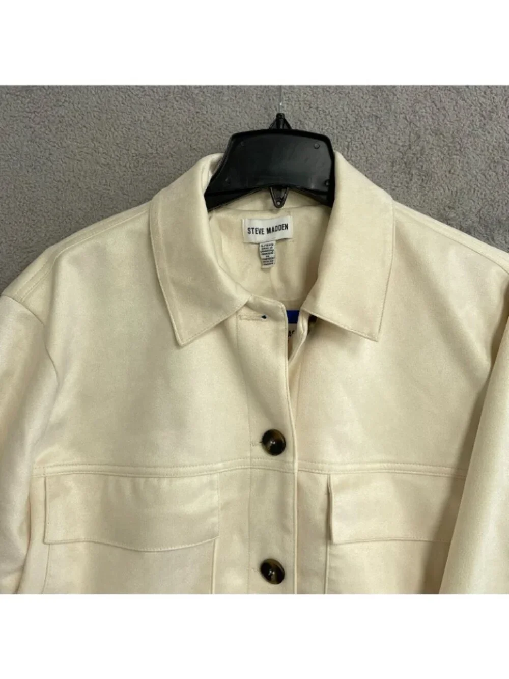 NWT Steve Madden Women's L Faux Suede Cream Button-Up Trucker Jacket  B0491